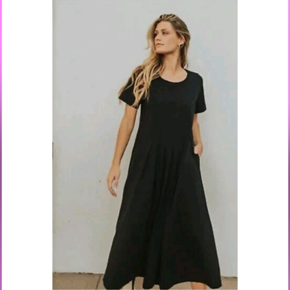 Free People Beach On Repeat Pleated Cotton Midi Dress Black - Picture 6 of 8